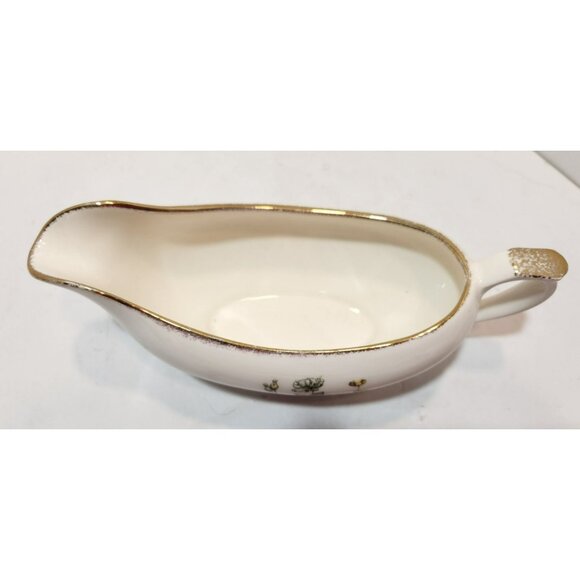 Vtg Royal Tudor Linda Pattern 22 KT Gold Trim Gravy Boat Floral Yellow and White - Picture 3 of 14